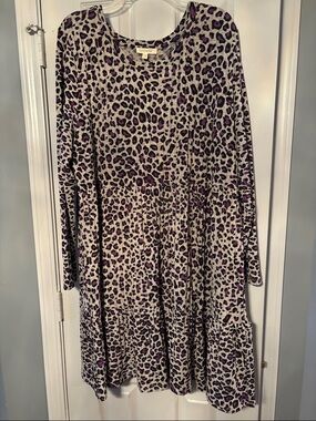 loralette Gray Tiered Dress with Purple Leopard Print